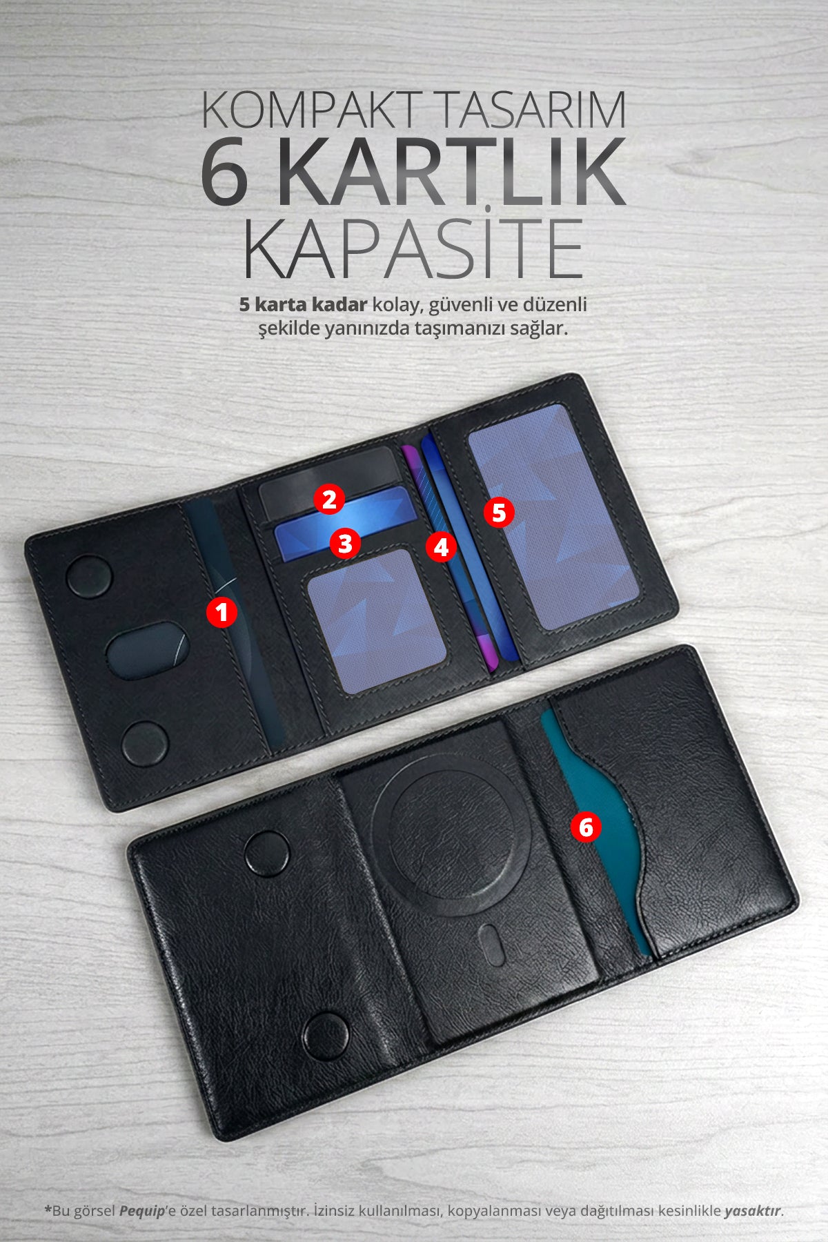 Magsafe Uyumlu 6 Kart Hazneli Mıknatıslı Cüzdan Kartlık Stand Özellikli Katlanabilir Kartlık