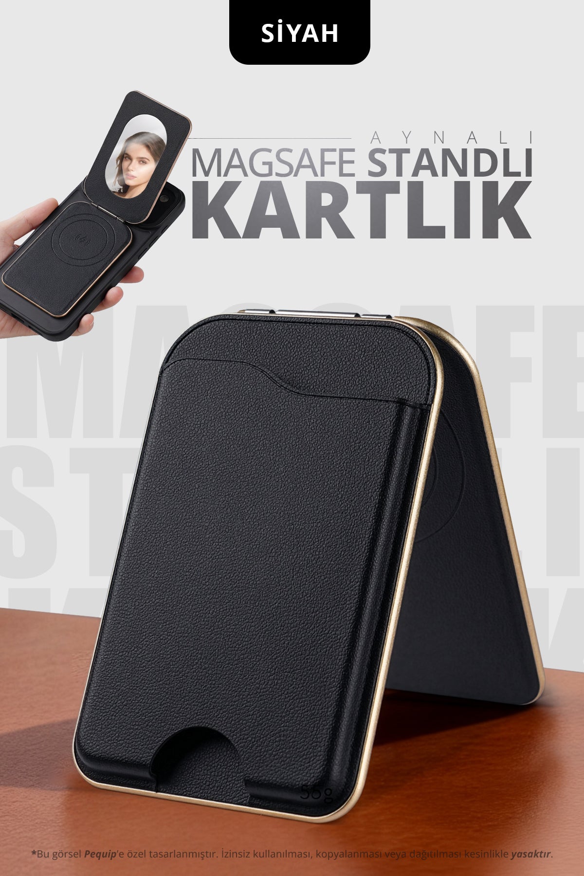 Aynalı Magsafe Uyumlu 3 Kart Hazneli Manyetik Cüzdan Kartlık Katlanır Telefon Standı